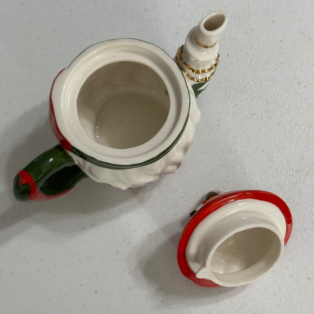 Ciao Claus Santa Harlequin Tea Set Ceramic Teapot & Cup Christmas Seasonal Decor - Picture 10 of 10